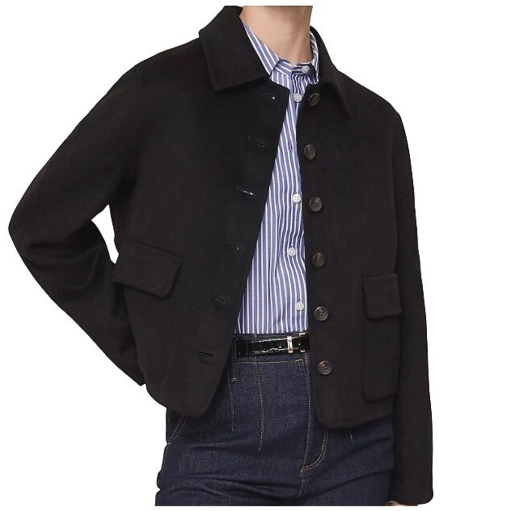 NWT Ann Taylor Collared Double Face Wool Blend Jacket Women Medium Petite Black